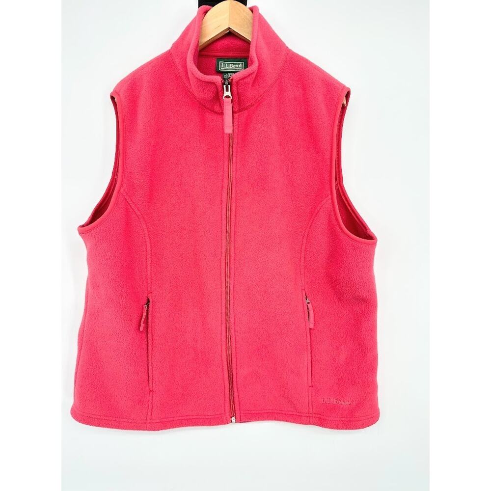 L.L. Bean Pink Fleece Stretch Full Zip Vest Size Womens Large Hiking Outdoor